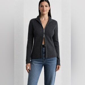 THE CASHMERE PROJECT Cashmere Double Zip Mock Neck Cardigan in Charcoal